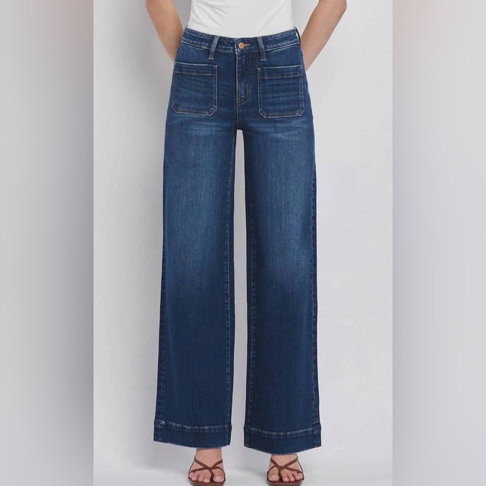 Flying Monkey high rise wide leg patch pocket jeans